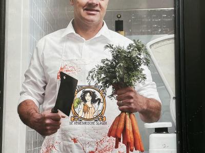 Some Dutch advertising that made us laugh: a vegetarian food company referring to the "Vegetable Butcher".