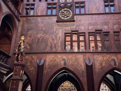 Part of the historic Rathaus in Basel.