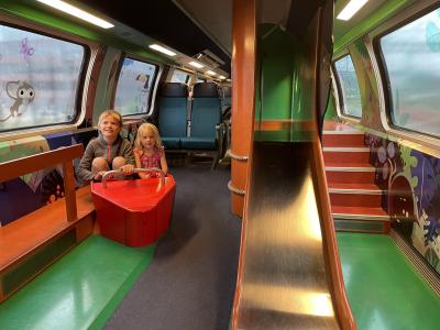 The Swiss trains have special play areas for kids.